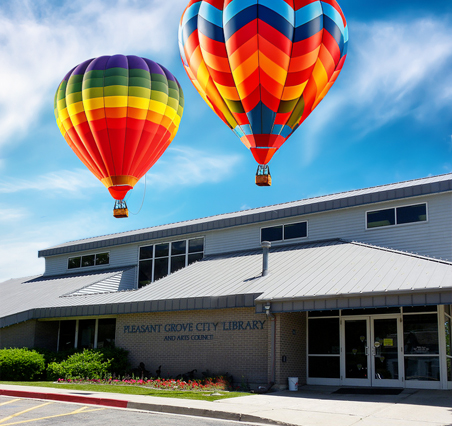 balloons over library
